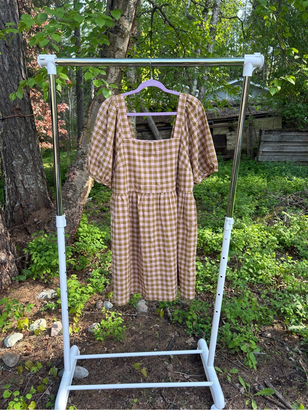 Madewell Brown Gingham Square-Neck Mini Dress